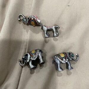 Set Of 3 Mini Colorful Pewter Elephant Trinket Holders With Gem Accents